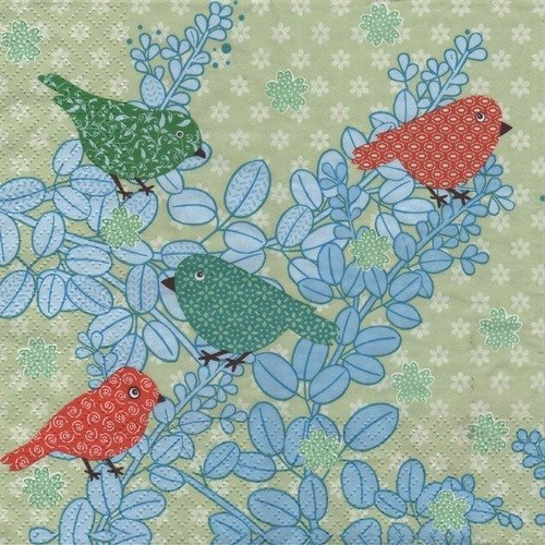 Serviette en papier "oiseaux sur branches bleues"