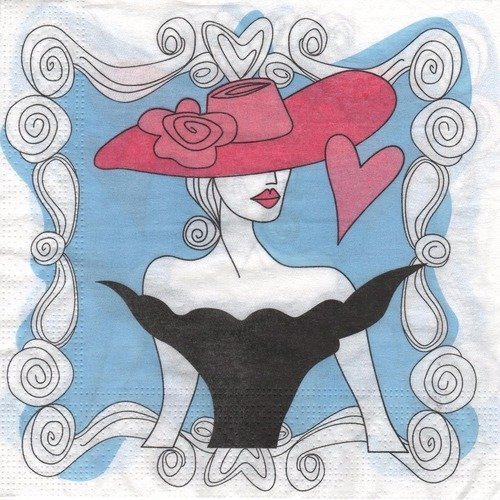 Serviette en papier "femme au chapeau rose"