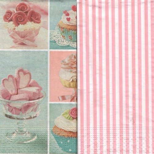 Serviette en papier "duo cupcake rose" (lot de 2 serviettes)