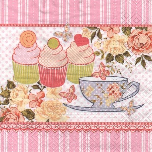 Serviette en papier "cupcakes et tasse fleurie"