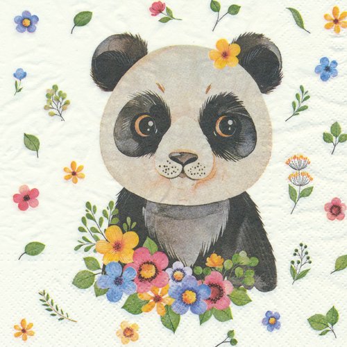 Petite serviette "petit panda et fleurs"