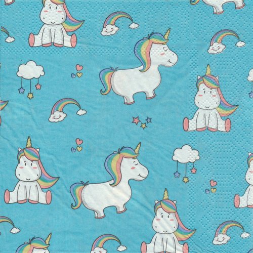 Serviette en papier "licorne sur fond bleu"