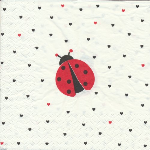 Serviette en papier "coccinelle sur fond coeur"