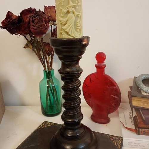 Bougeoir bois et bougie naturelle