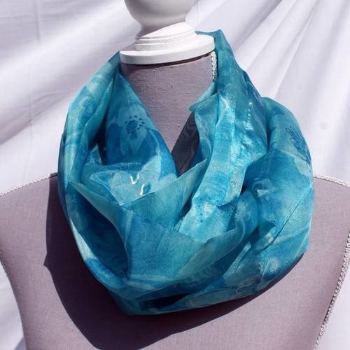 Echarpe tube en polyester en camaïeu de turquoises 