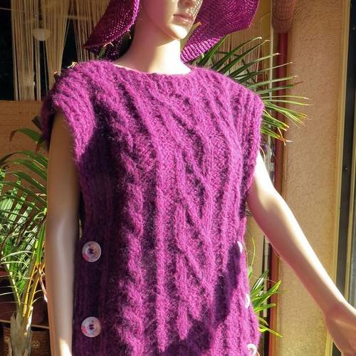     pull poncho en laine mohair violet torsadé 