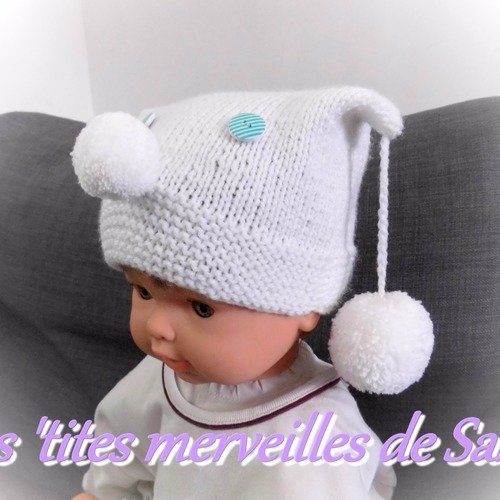 Bonnet En Laine Pour Bebe Blanc Et Bleu Lutin Un Grand Marche