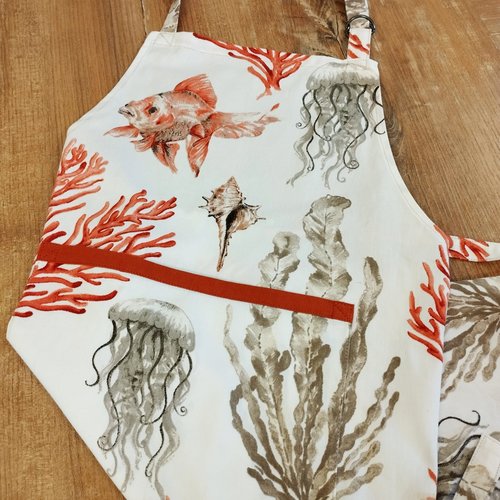 Tablier de cuisine en coton motifs aquatiques