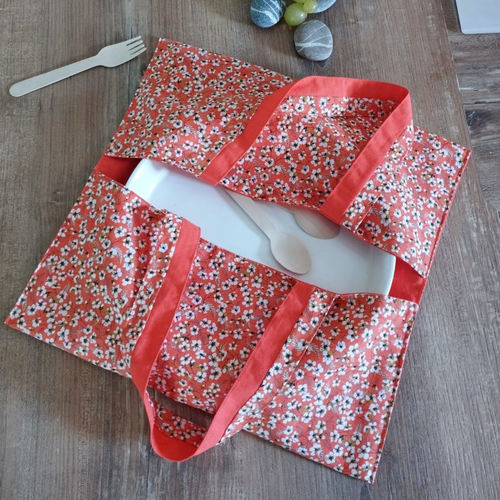 Sac à tarte motif floral japonais corail