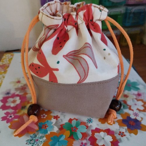 Mini pochon bicolore - motifs automne