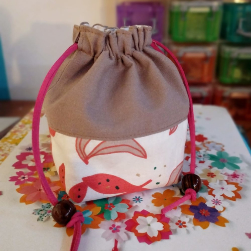 Mini pochon bicolore - motifs couleurs d'automne