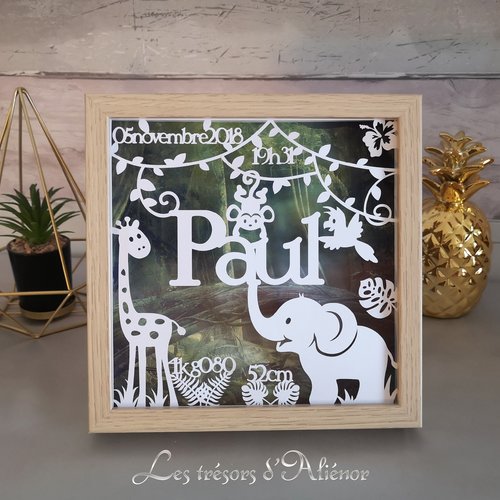 Cadre De Naissance Bapteme Anniversaire 100 Personnalise Animaux De La Jungle Fond Foret Tropicale Enfant Bebe Deco Prenom Un Grand Marche