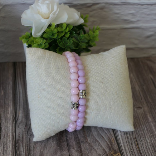 Lot de 2 bracelets en perles de verre, pastel: rose et violet