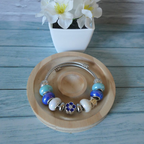 Bracelet chaîne serpent fleur bleu