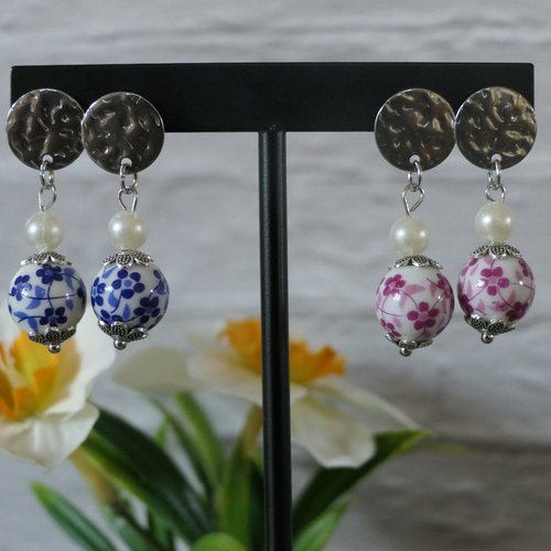 Boucles d'oreilles en perle de porcelaine fleur