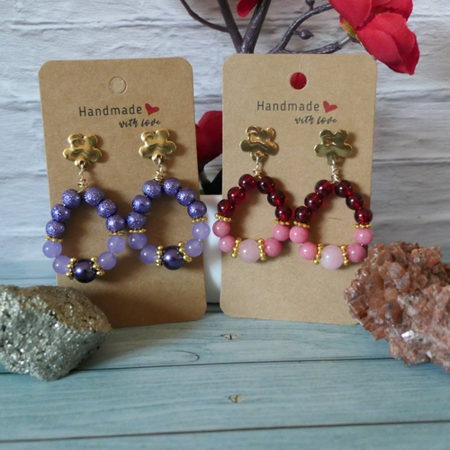 Boucles d'oreilles en perles de jade et perles de verre