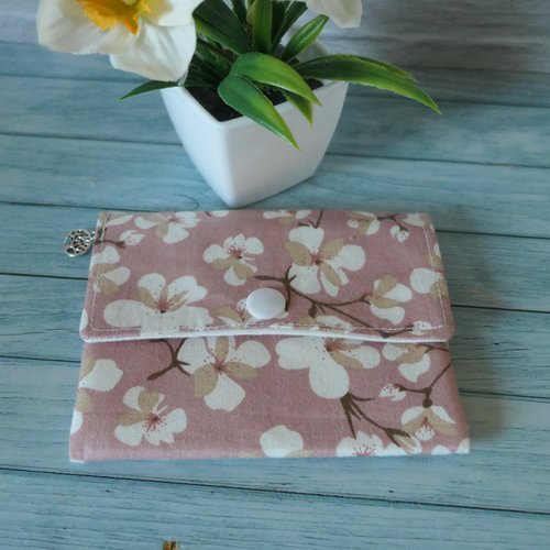 Porte-monnaie/porte carte rose à fleurs