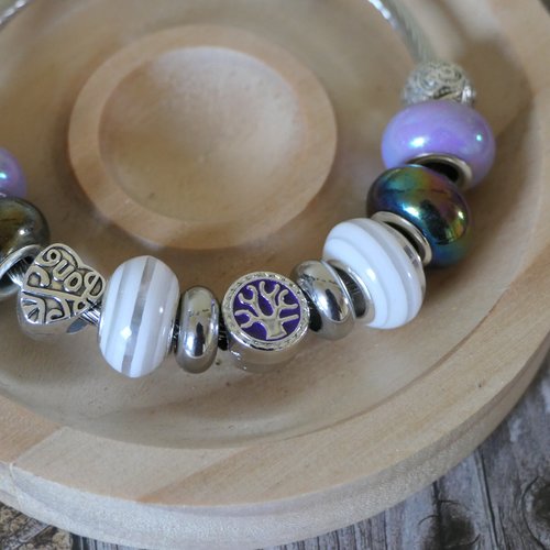 Bracelet chaîne violet/arbre de vie
