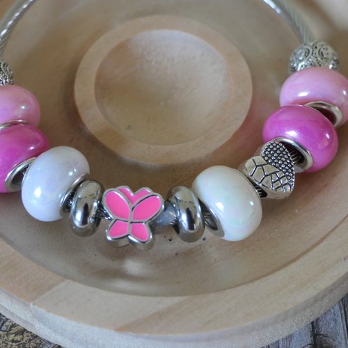 Bracelet chaîne rose/papillon