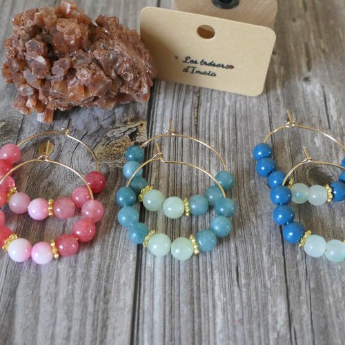 Boucles d'oreilles créole rose ou bleu