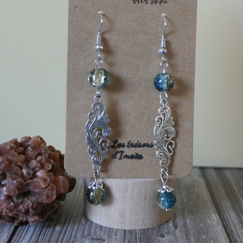 Boucles d'oreilles pendantes bleu aurore boréal