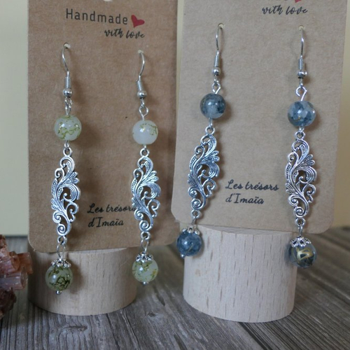 Boucles d'oreilles pendantes - vert/gris