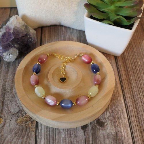 Bracelet ajustable perle œil de chat bleu