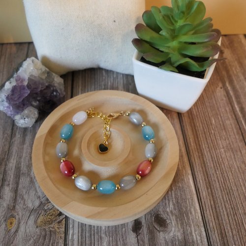 Bracelet ajustable perle œil de chat turquoise