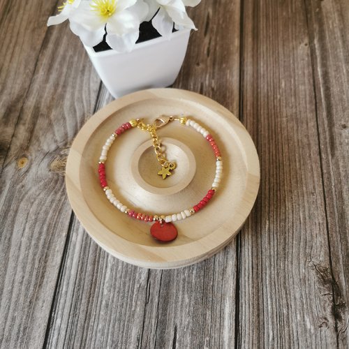 Bracelet ajustable rouge/blanc