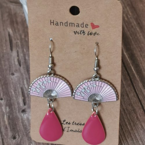 Boucles d'oreilles éventail rose