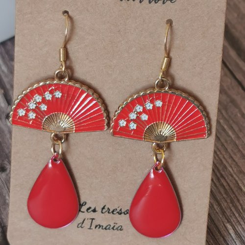 Boucles d'oreilles éventail rouge