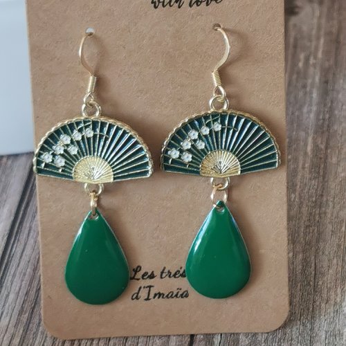 Boucles d'oreilles éventail vert