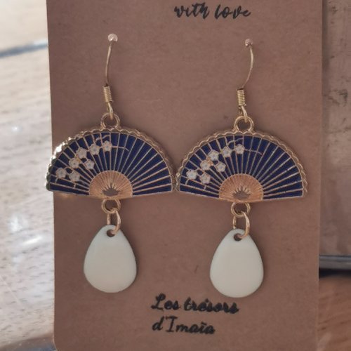 Boucles d'oreilles éventail bleu/blanc