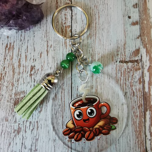 Porte clé thème café vert