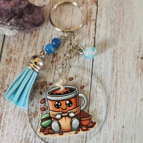 Porte clé thème café bleu