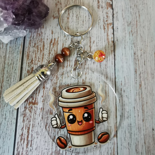 Porte clé thème café beige
