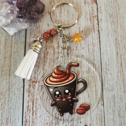 Porte clé thème café blanc
