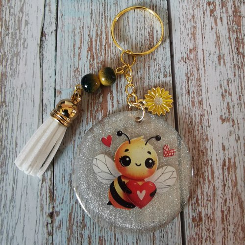 Porte clé abeille/cœur