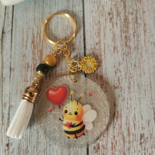 Porte clé abeille/ballon cœur