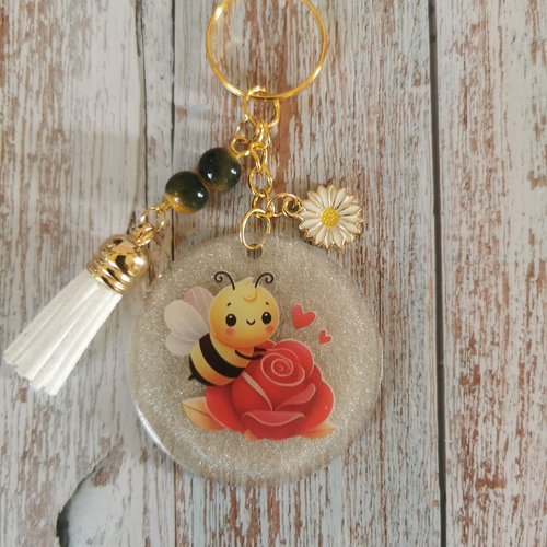 Porte clé abeille/rose