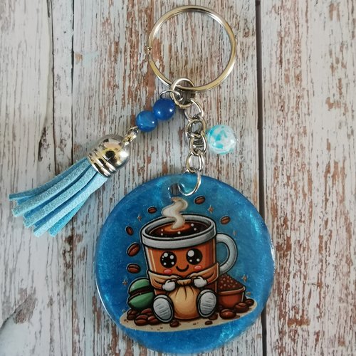 Porte clé café bleu