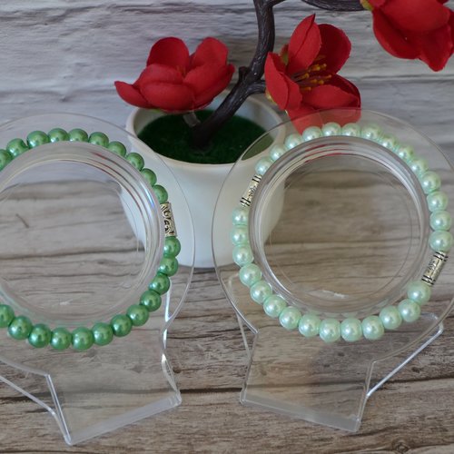 Lots de 2 bracelets en perle de verre, vert