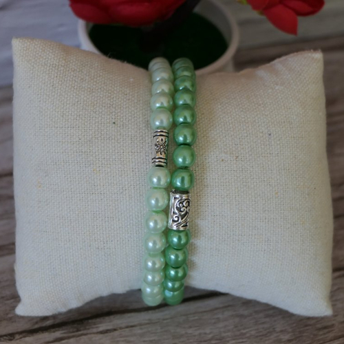 Lots de 2 bracelets en perle de verre, vert
