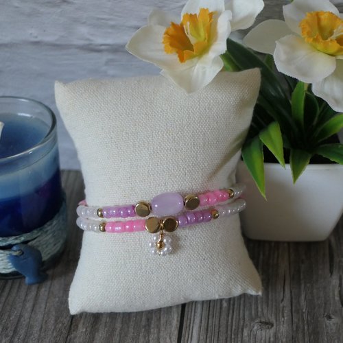 Bracelet double ajustable rose
