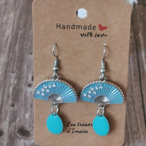 Boucles d'oreilles éventail turquoise