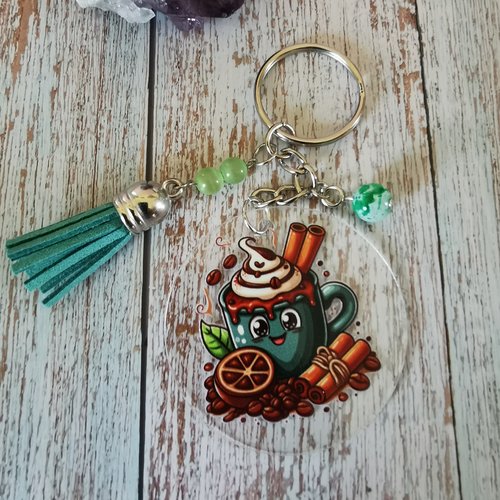 Porte clé thème café vert