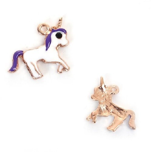 Pendentif motif licorne violette 16 mm - création de bijoux - forme animaux pour enfants , femme, bracelet, breloque etc