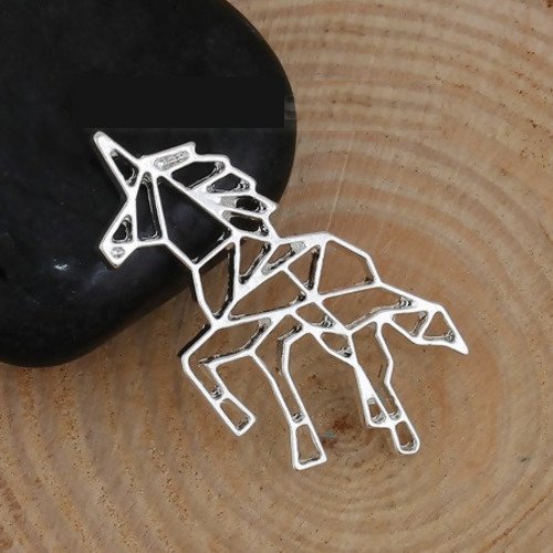 Pendentif licorne argentée 3 cm , en métal, création de bijoux - forme animaux pour enfants , femme, bracelet, breloque style origami etc