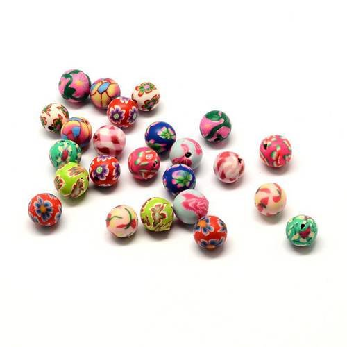 couleur mélangée Lot 20 Perles en pate polymère faites à la main 8mm