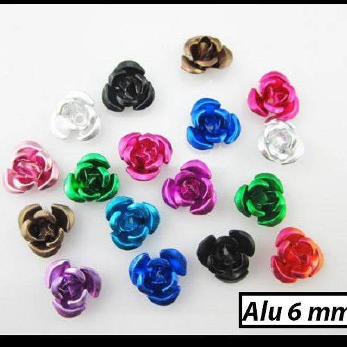 Noir 90 perles fleurs roses métal aluminium 6 mm